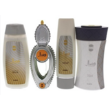 Ajmal Wisal Poklon set, parfemska voda 50 ml + losion za tijelo 100 ml + gel za tuširanje 200 ml + puder za tijelo 80 g - samo je ambalaža oštećena